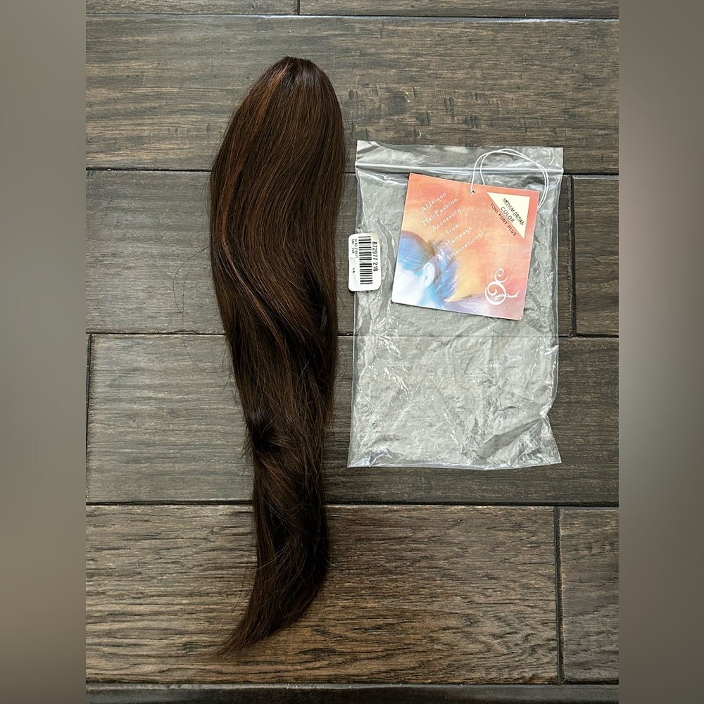 Synthetic Hair Claw Clip Pony Tail 17” Long Medium Brown Brunette